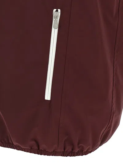 Brunello Cucinelli Hooded Vest With Elastic Hem And Side Zipper Pockets In Burgundy