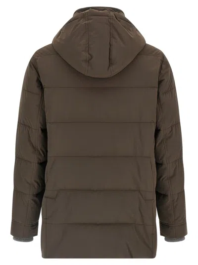 Brunello Cucinelli Knit Insert Down Jacket Puffer Jackets Brown In Brown