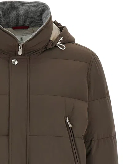 Brunello Cucinelli Knit Insert Down Jacket Puffer Jackets Brown In Brown