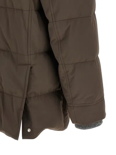 Brunello Cucinelli Knit Insert Down Jacket Puffer Jackets Brown In Brown
