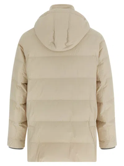 Brunello Cucinelli Knit Insert Down Jacket Puffer Jackets Beige In Neutral