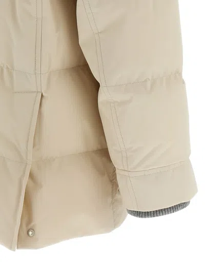Brunello Cucinelli Knit Insert Down Jacket Puffer Jackets Beige In Neutral