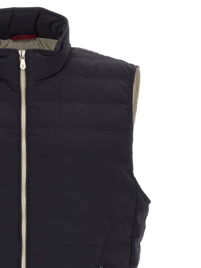 Brunello Cucinelli Quilted High Collar Sleeveless Vest With Side Zip Pockets In Black