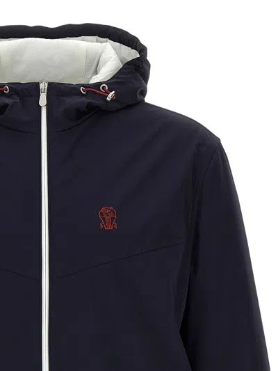 Brunello Cucinelli Waterproof Hooded Jacket In Blue
