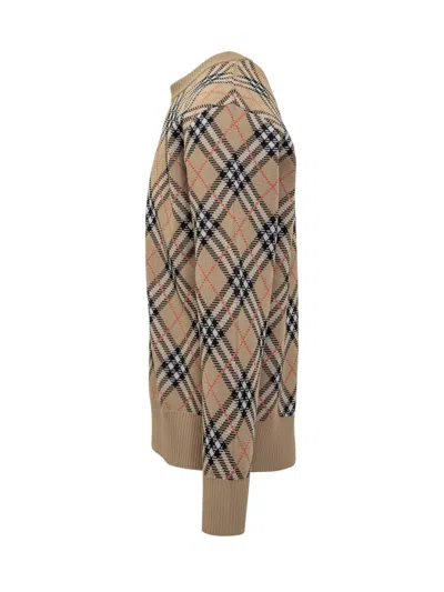 Burberry Check-pattern Wool Crew Neck Sweater Clothing In Multi