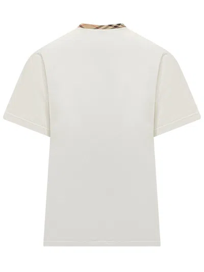 Burberry White Crewneck T-shirt With Check Motif On The Collar In Cotton Man In White