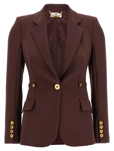 Elisabetta Franchi Jewel Strap Blazer Blazers Purple In Brown