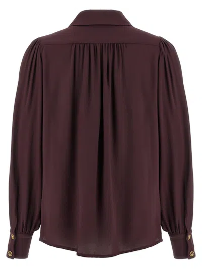 Elisabetta Franchi Jewel Detailed Georgette Blouse In Brown