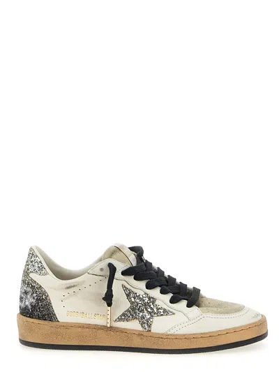 Golden Goose Ball Star Sneakers In Vintage Effect Leather And Suede With Glittered Star And Heel Tab