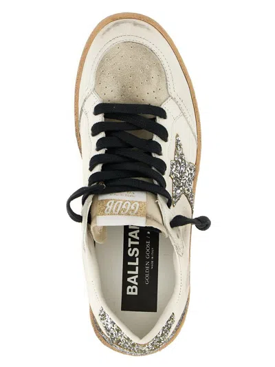 Golden Goose Ball Star Sneakers In Vintage Effect Leather And Suede With Glittered Star And Heel Tab