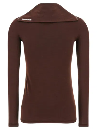Jil Sander Half-zip T-shirt High Collar In Brown