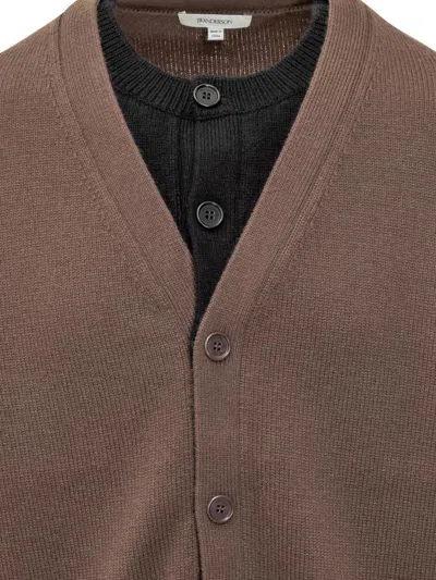 Jw Anderson Brown Cashmere Blend Layered Cardigan In Brown