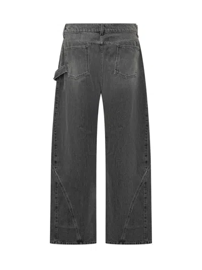 Jw Anderson J. W. Anderson Relaxed Fit Grey Jeans With Diagonal Stitching And Embroidered Logo In Gray
