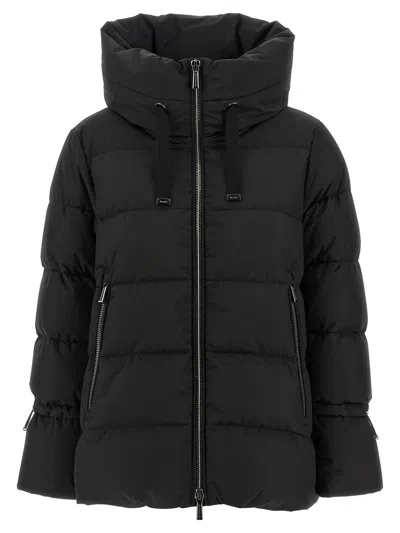 Moorer Quilted Coat Hood Drawstring Hem In Black
