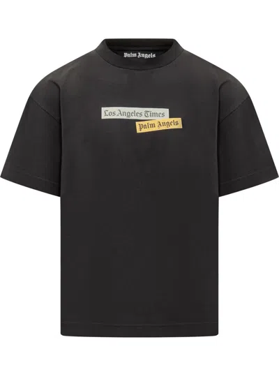 Palm Angels Paxlatimes Black Cotton T-shirt In Black