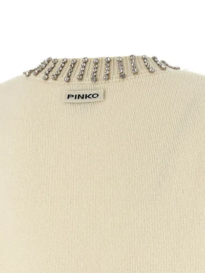 Pinko White Rhinestone Knitted Vest In Neutral