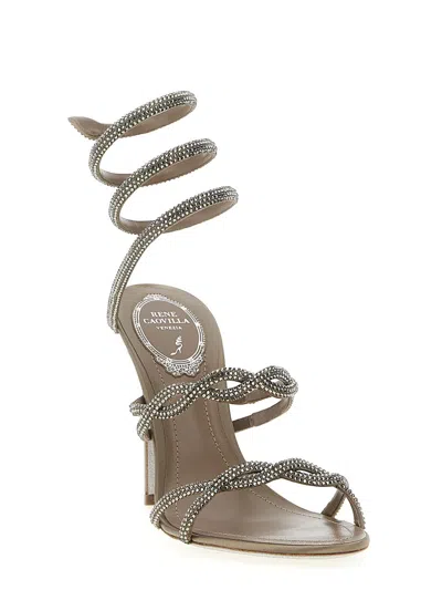 René Caovilla Crystal Satin Braided Snake-wrap Sandals In Gray