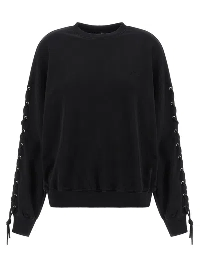 Rotate Birger Christensen Crew Neck Lace-up Detail Sweatshirt In Black