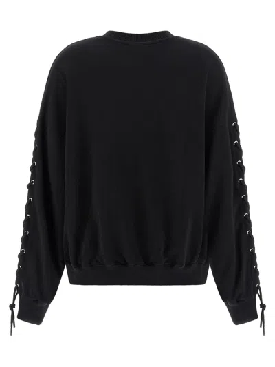 Rotate Birger Christensen Crew Neck Lace-up Detail Sweatshirt In Black