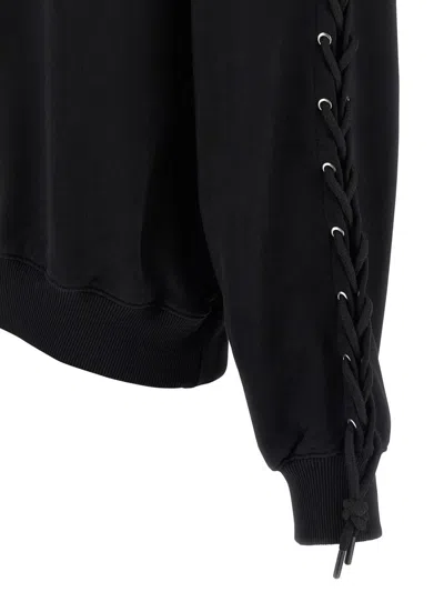 Rotate Birger Christensen Crew Neck Lace-up Detail Sweatshirt In Black
