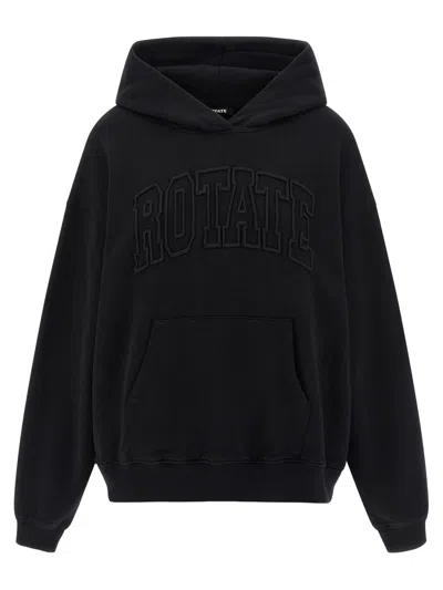Rotate Birger Christensen Heavy Cotton Sweatshirt With Hood And Pouch Pocket In Black
