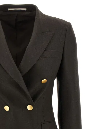 Tagliatore Double-breasted Peak Lapel Blazer In Black