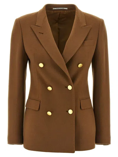 Tagliatore Double-breasted Peak-lapel Blazer In Brown
