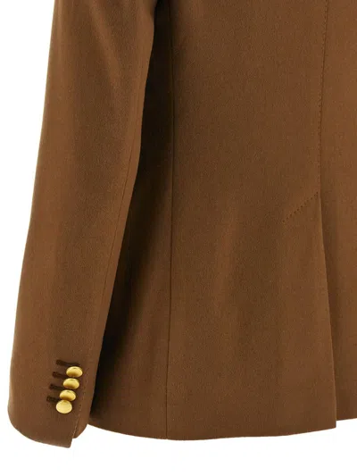 Tagliatore Double-breasted Peak-lapel Blazer In Brown