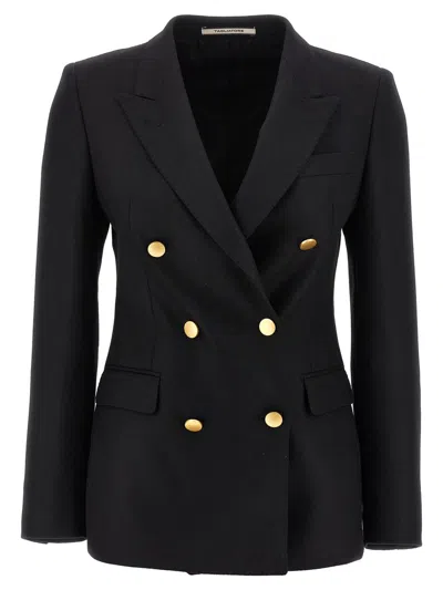 Tagliatore Double-breasted Wool Jacket With Peak Lapels In Blue