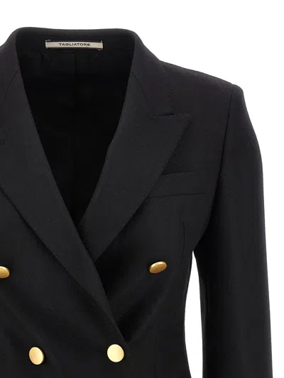 Tagliatore Double-breasted Wool Jacket With Peak Lapels In Blue