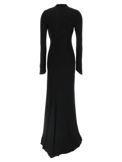 Attico Asymmetrical V-neck Dress With Flared Train In Black