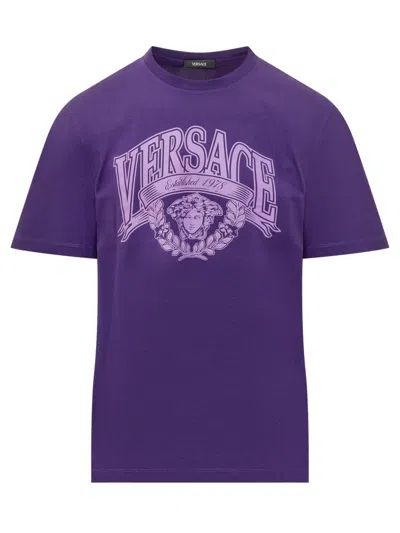 Versace Medusa Head Printed Crewneck T-shirt In Purple