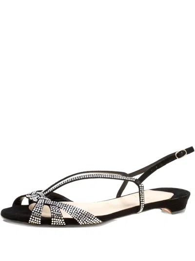 Pre-owned Christian Louboutin Crystal-embellished Slingback Flat Sandals