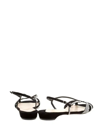 Pre-owned Christian Louboutin Crystal-embellished Slingback Flat Sandals