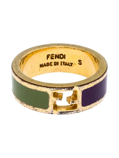 Pre-owned Fendi Sta Enamel Logo Ring