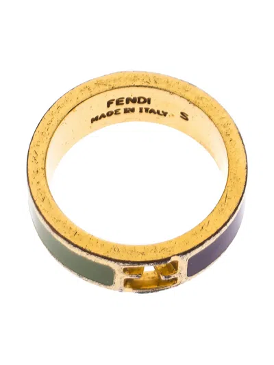 Pre-owned Fendi Sta Enamel Logo Ring