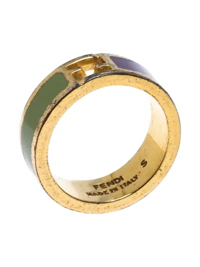 Pre-owned Fendi Sta Enamel Logo Ring