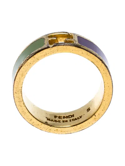 Pre-owned Fendi Sta Enamel Logo Ring