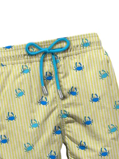Mc2 Saint Barth Crab-print Striped Swim Shorts In Yellow
