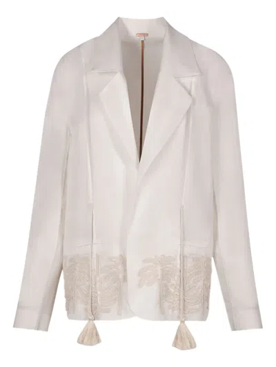 Johanna Ortiz Embroidered-tassel Jacket In White