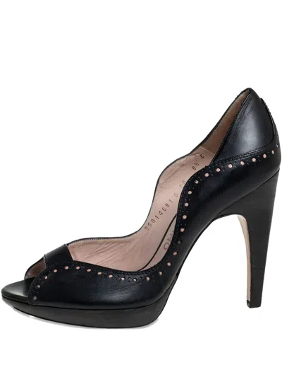 Pre-owned Ferragamo 120mm Peep-toe Scalloped Pumps