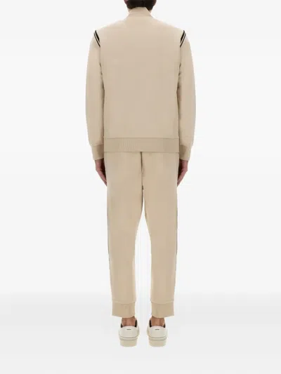 Hugo Boss Boss Zip-up Activewear Set With Contrasting Stripes In Brown