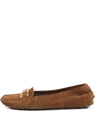 Pre-owned Louis Vuitton Lv-buckle Perforated Loafers