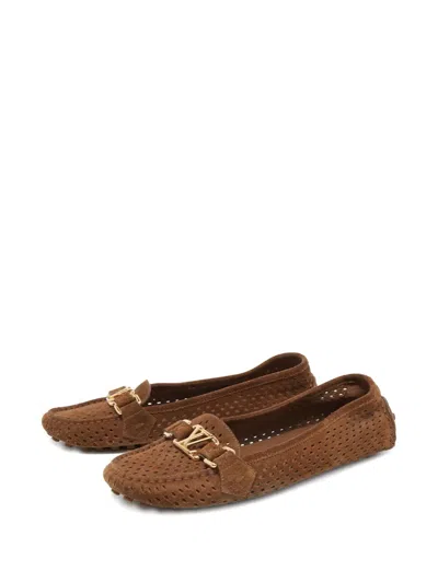 Pre-owned Louis Vuitton Lv-buckle Perforated Loafers