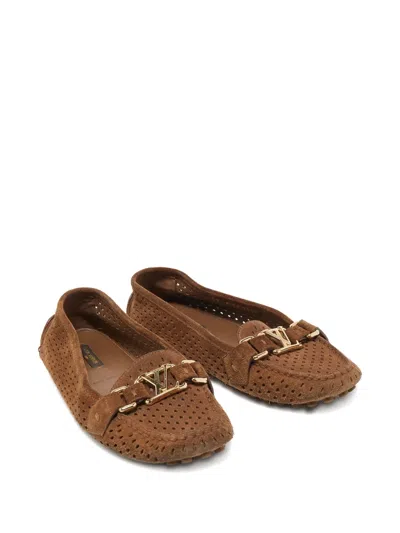 Pre-owned Louis Vuitton Lv-buckle Perforated Loafers