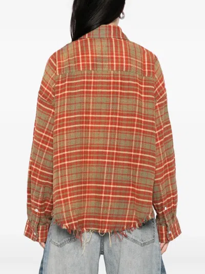 R13 Plaid Shirt With Frayed Hem In Brown