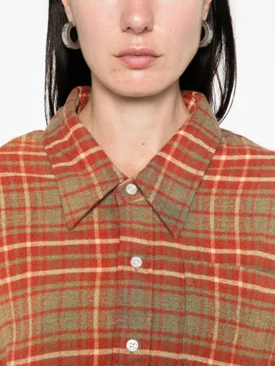 R13 Plaid Shirt With Frayed Hem In Brown