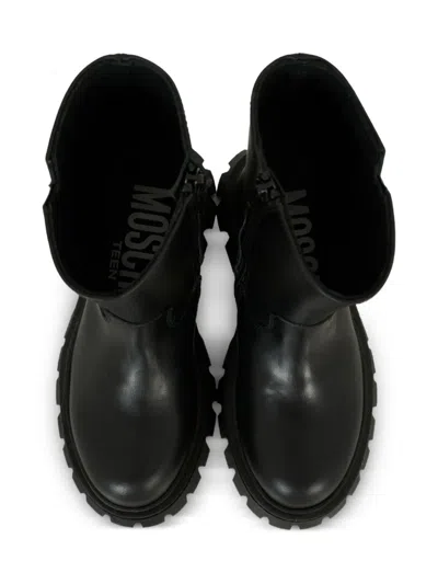 Moschino Bear-button Chunky-sole Boots In Black