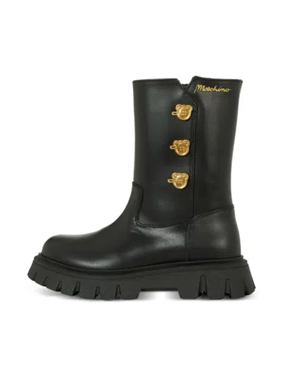 Moschino Bear-button Chunky-sole Boots In Black