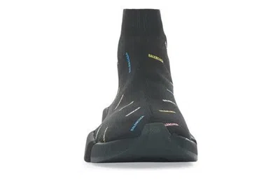 Balenciaga Speed 2.0 Sneakers 'recycled Knit Black With Multicolor Allover Logo'
